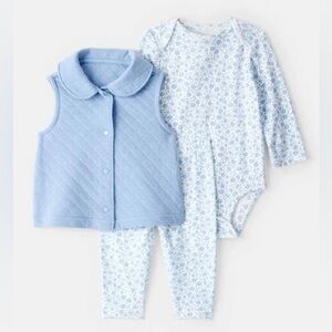 NWT Carter’s Baby Girl 3-Piece Floral Vest Outfit Set - 12M